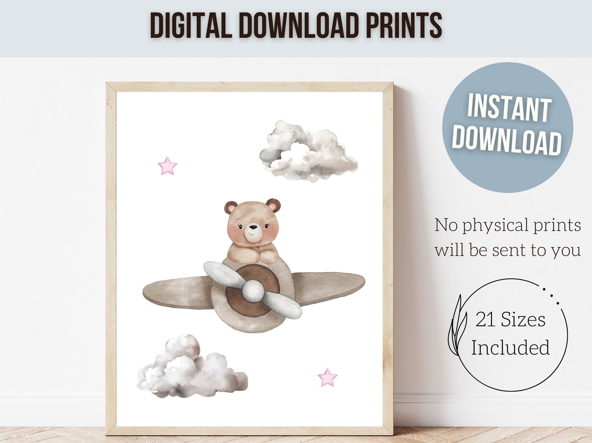 Baby Girls Teddy Bear Nursery Prints, Beige Nursery Wall Art, Girls Adventure Nursery Gift, Baby Girl Teddy Bear Nursery Decor Digital Print
