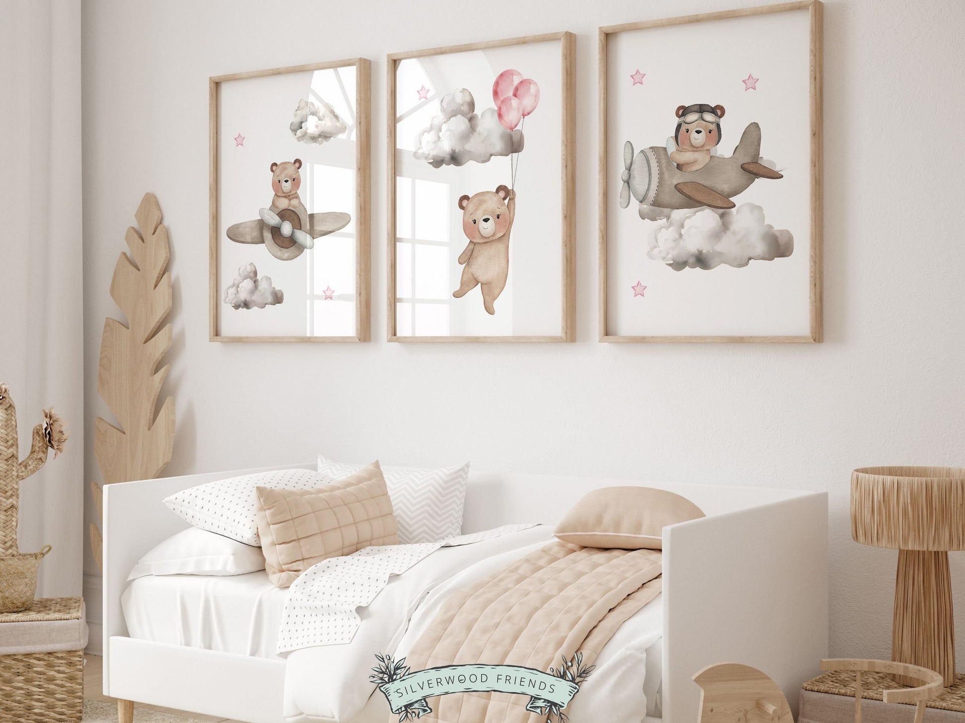 Baby Girls Teddy Bear Nursery Prints, Beige Nursery Wall Art, Girls Adventure Nursery Gift, Baby Girl Teddy Bear Nursery Decor Digital Print