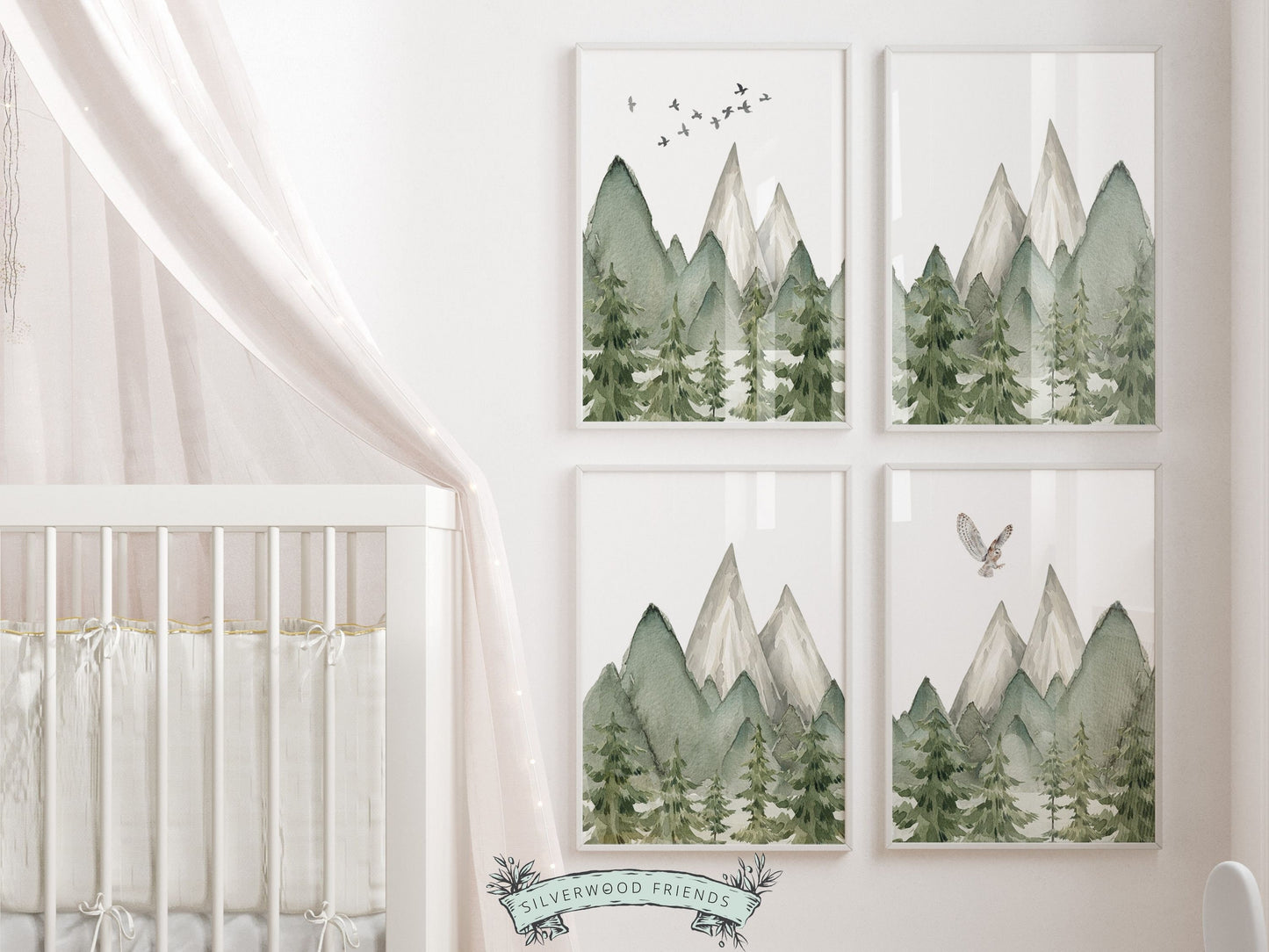 Woodland Mountain Nursery Prints, Woodland Mountain Nursery Decor, Forest Nursery Wall Art Printable, Nature Nursery Themed Digital Prints