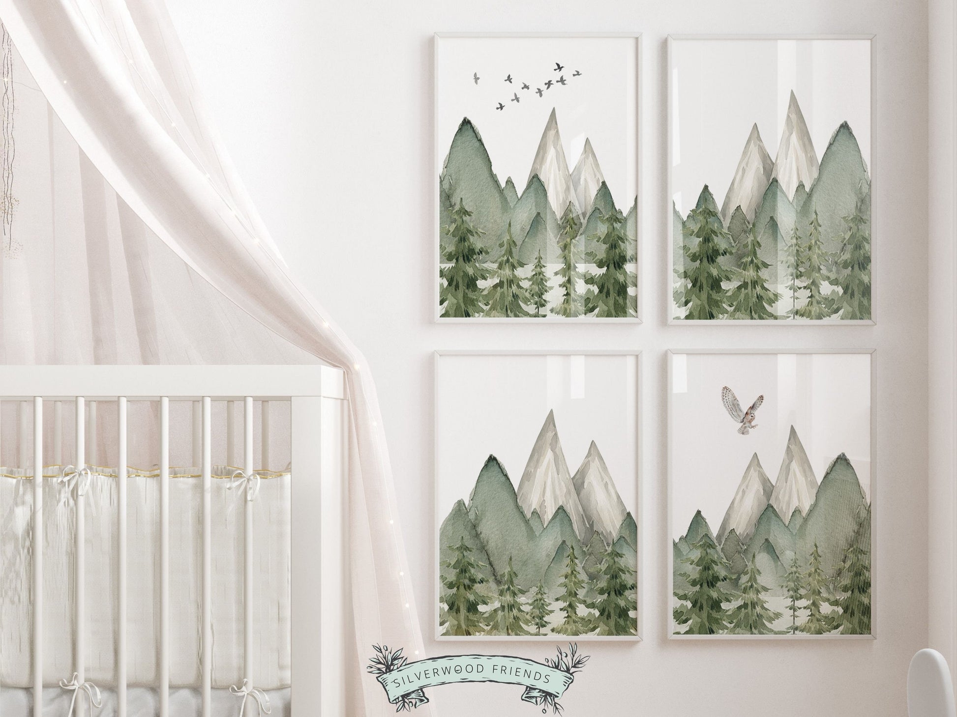 Woodland Mountain Nursery Prints, Woodland Mountain Nursery Decor, Forest Nursery Wall Art Printable, Nature Nursery Themed Digital Prints