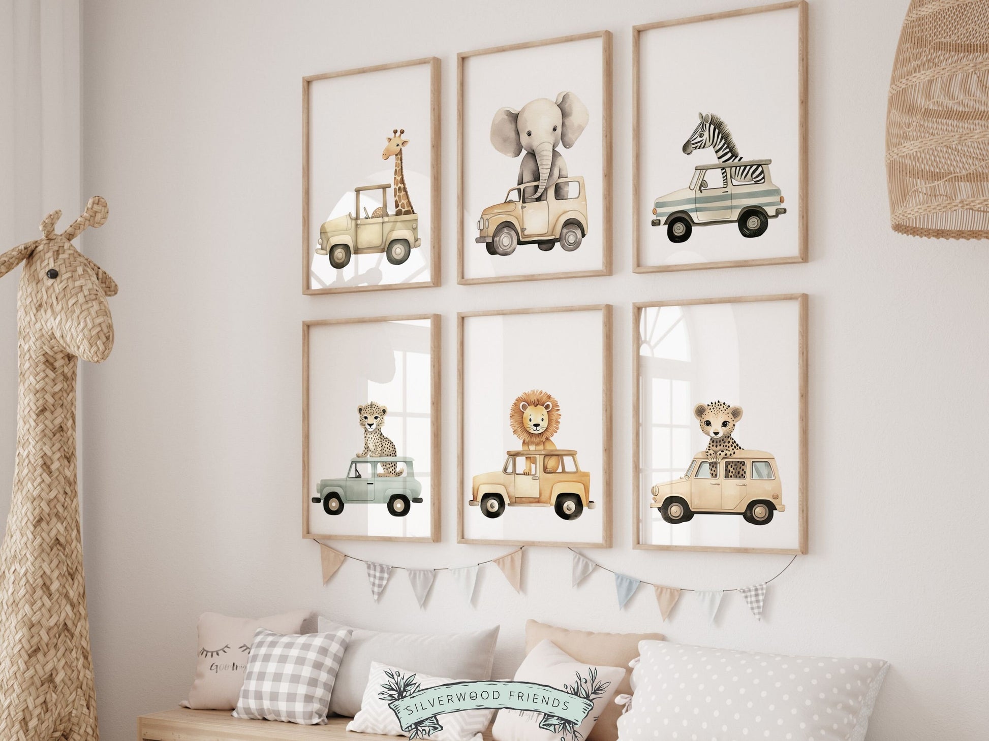 Safari Animal Car Nursery Prints, Jungle Animal Car Nursery Decor, Boys Toddler Room Safari Nursery Decor, Transport Nursery Digital Print
