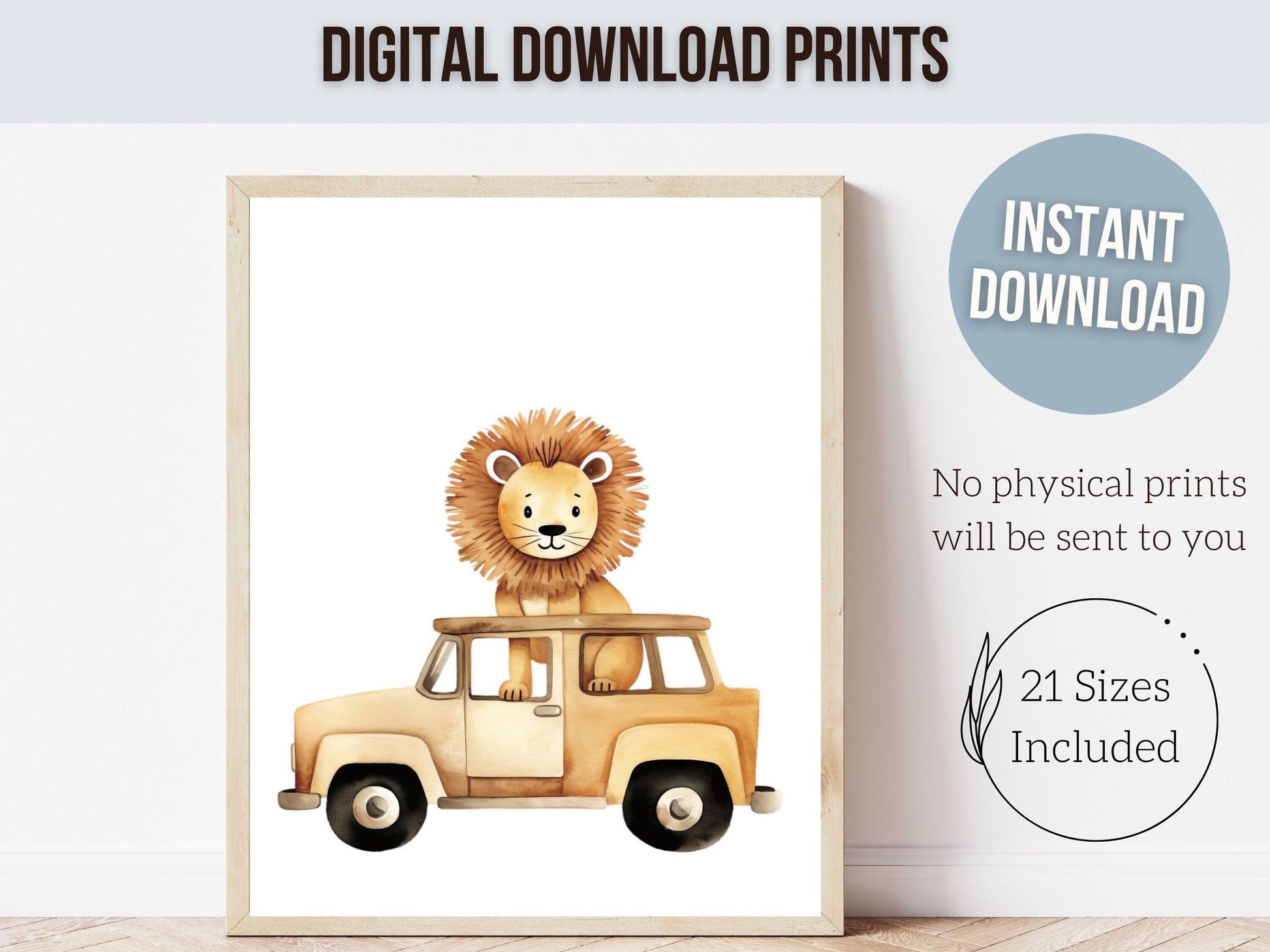 Safari Animal Car Nursery Prints, Jungle Animal Car Nursery Decor, Boys Toddler Room Safari Nursery Decor, Transport Nursery Digital Print