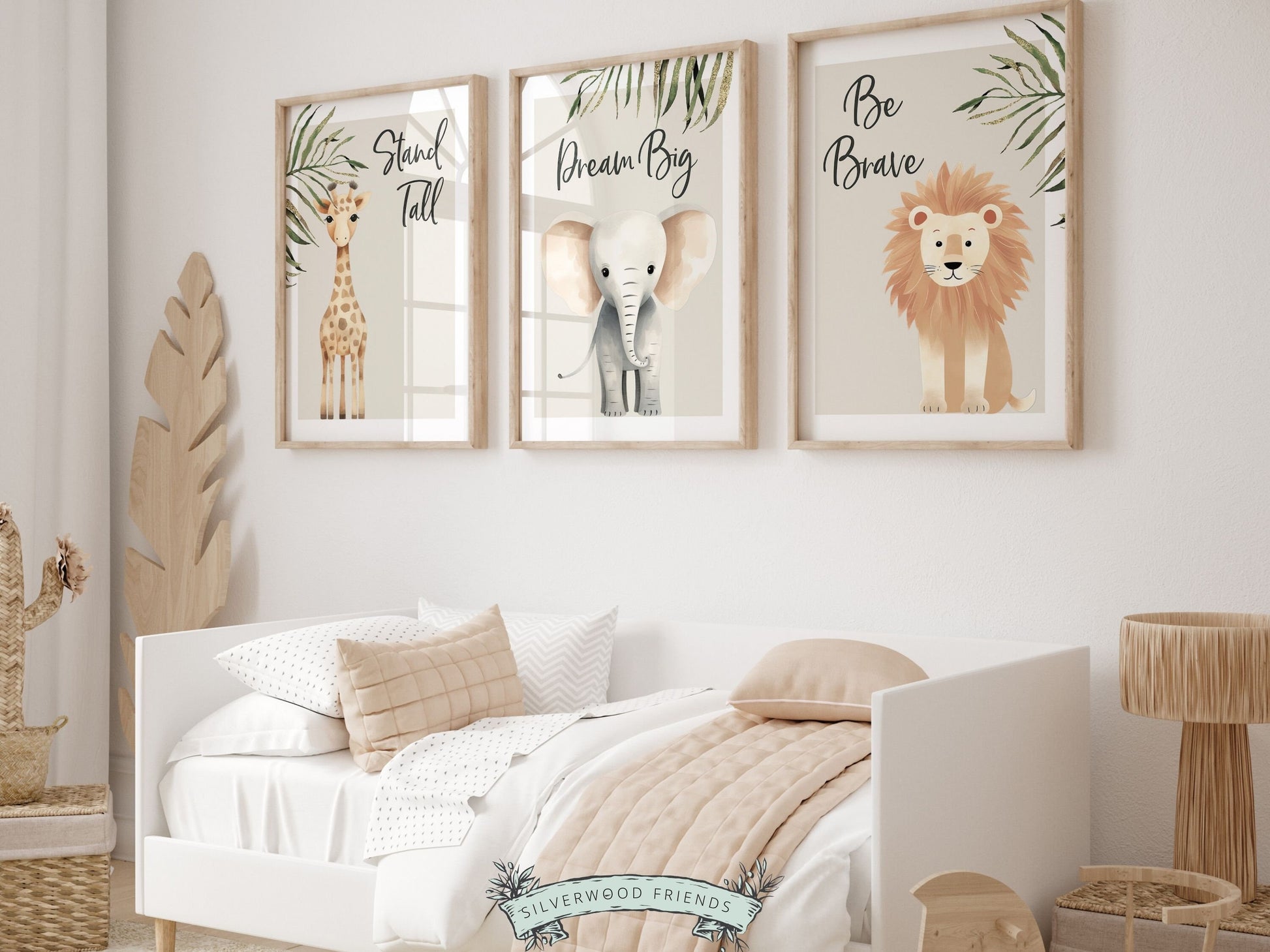Safari Jungle Animal Nursery Prints, Safari Nursery Decor, Unisex Newborn Gift, Neutral Nursery Giraffe Elephant Lion Quote Digital Print