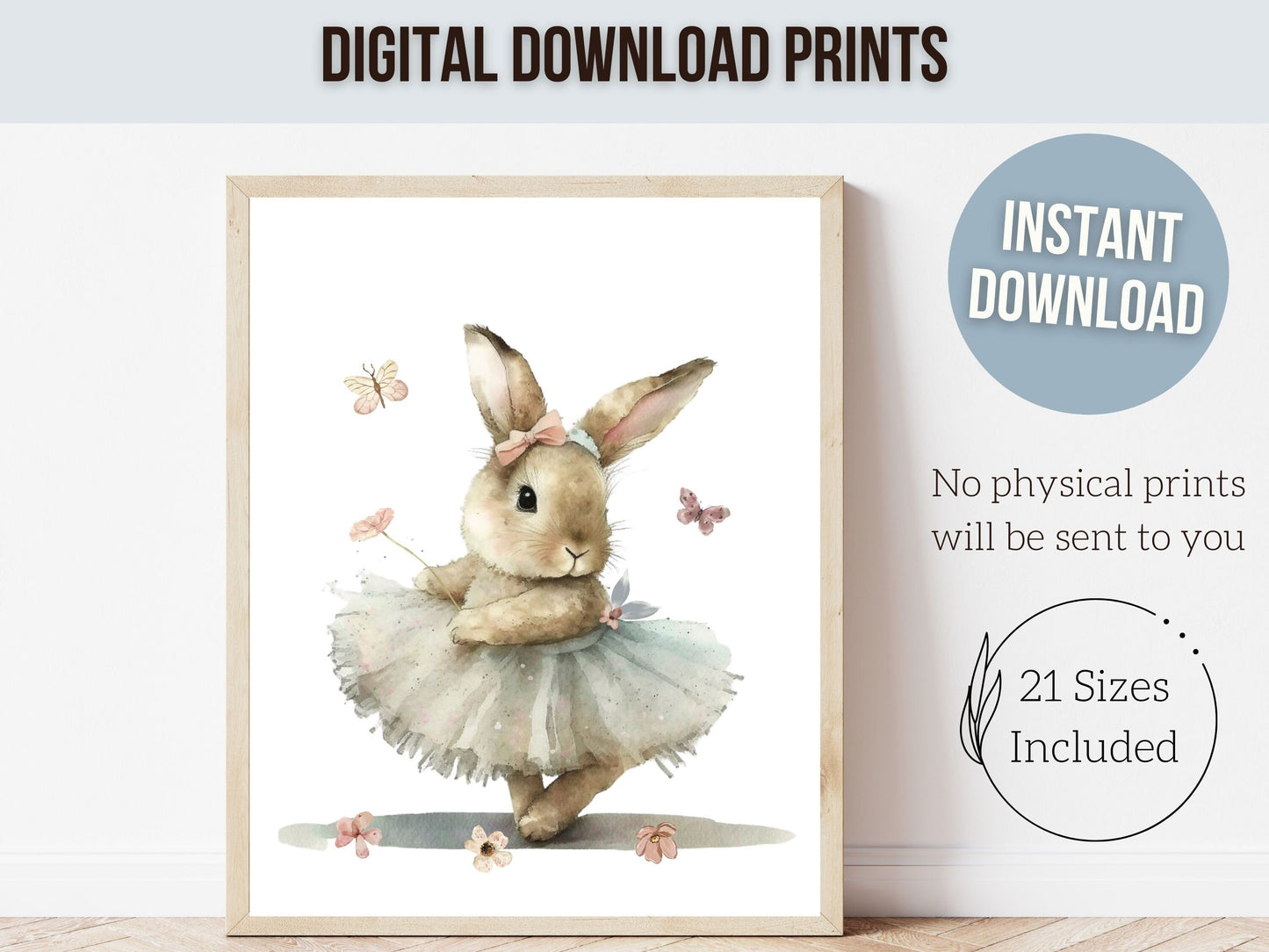 Bunny Nursery Print, Bunny Nursery Wall Art, Wildflower Nursery Decor, Girls Ballet Nursery Bedroom Print, Ballerina Nursery Digital Print