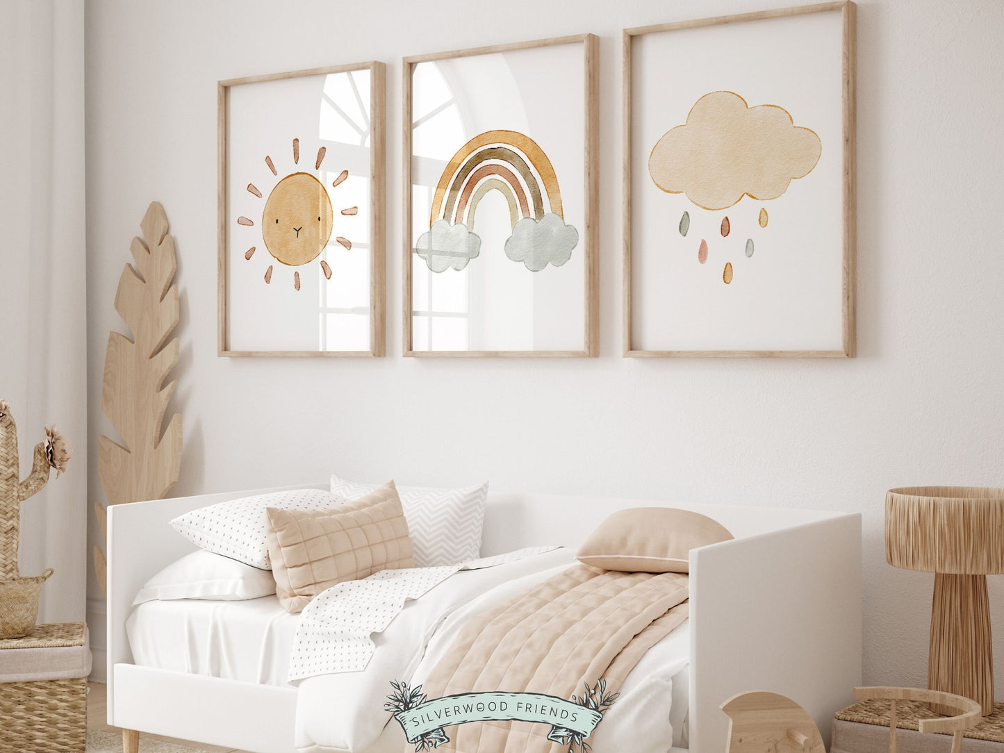 Boho Sun Nursery Prints, Gender Neutral Boho Rainbow Nursery Decor, Kids Room Decor, Earthy Nursery, Celestial Cloud Nursery Digital Print