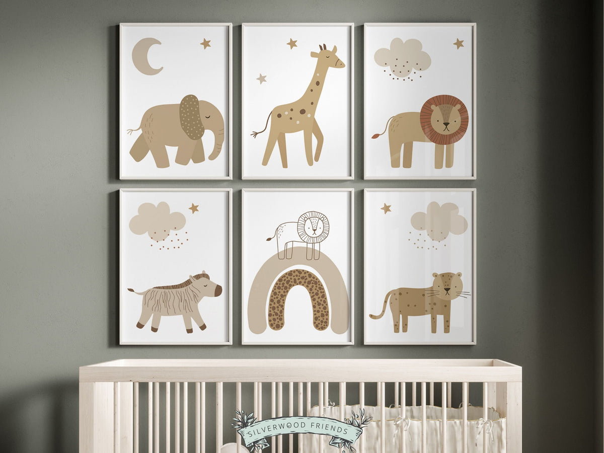 Beige Safari Nursery Prints Set of 6 – Silverwood Friends