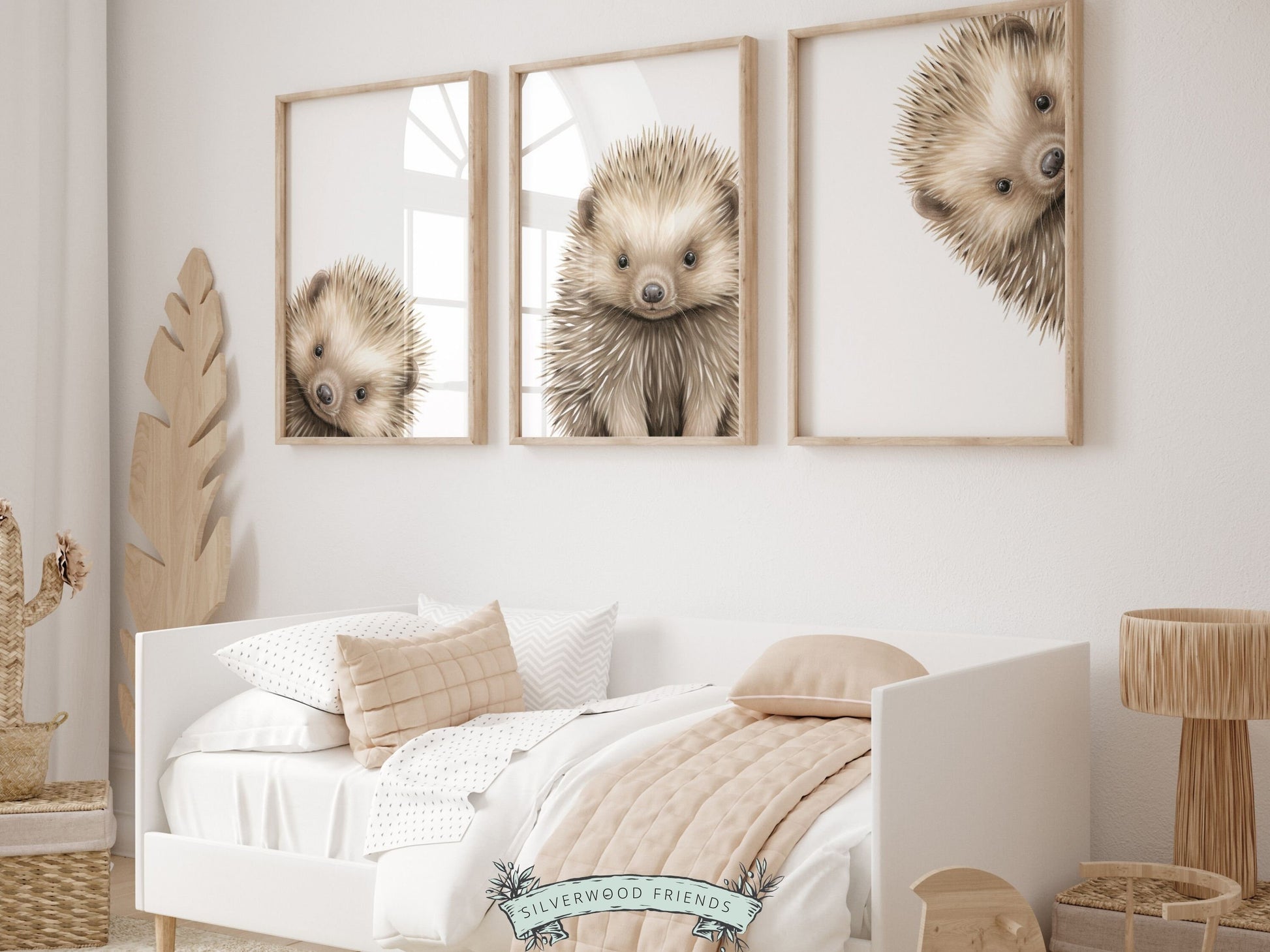 Peeking Animal Nursery Print, Woodland Nursery Decor, Neutral Nursery Decor, Hedgehog Nursery Wall Art,Woodland Animal Nursery Digital Print