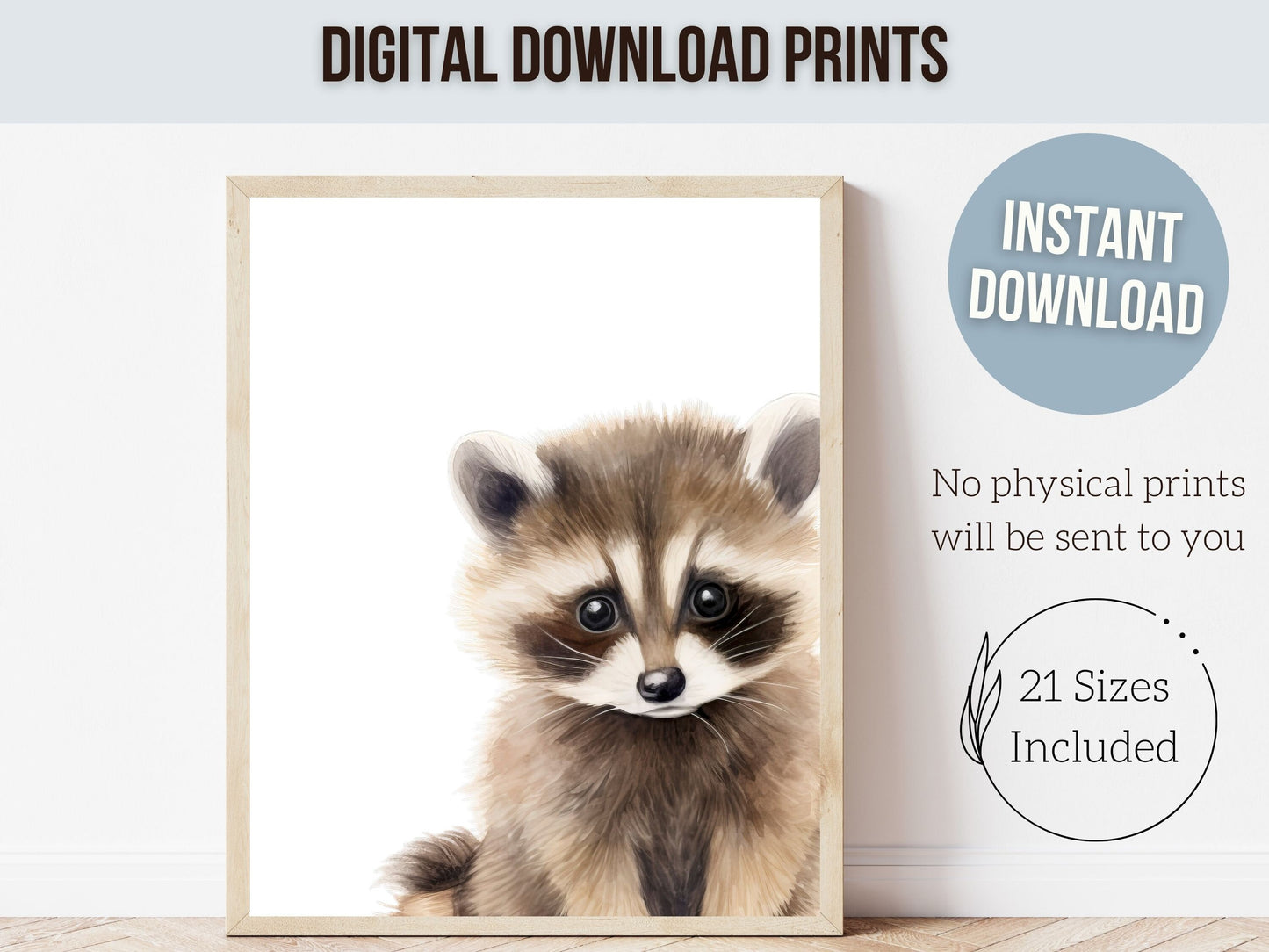 Peeking Animal Nursery Print, Woodland Nursery Decor, Neutral Nursery Decor, Raccoon Nursery Wall Art, Woodland Animal Nursery Digital Print
