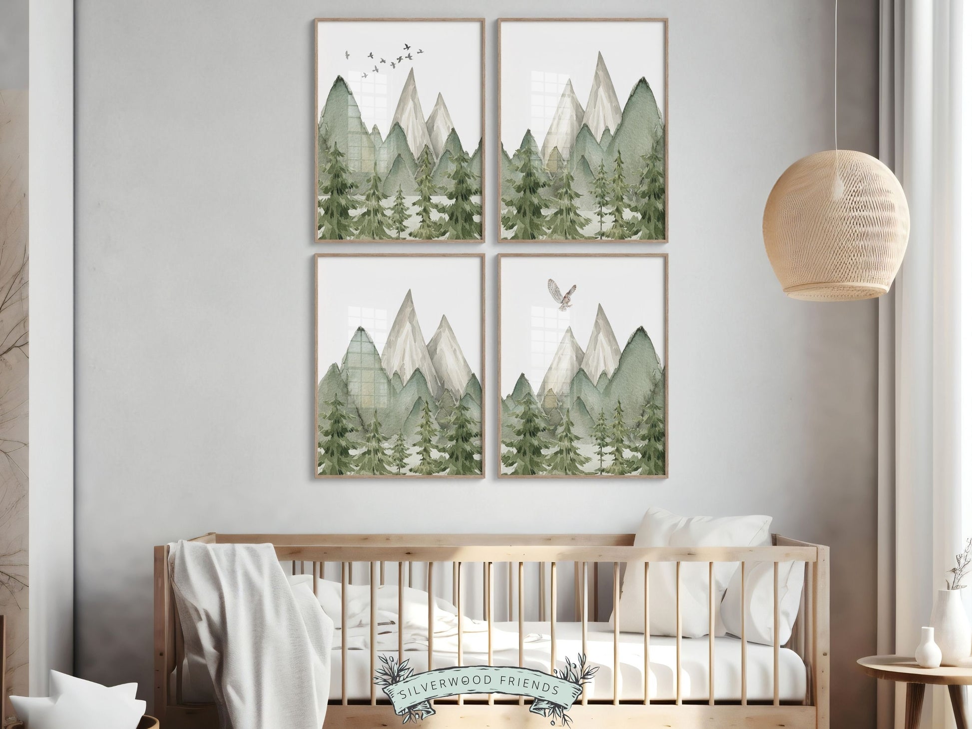 Woodland Mountain Nursery Prints, Woodland Mountain Nursery Decor, Forest Nursery Wall Art Printable, Nature Nursery Themed Digital Prints
