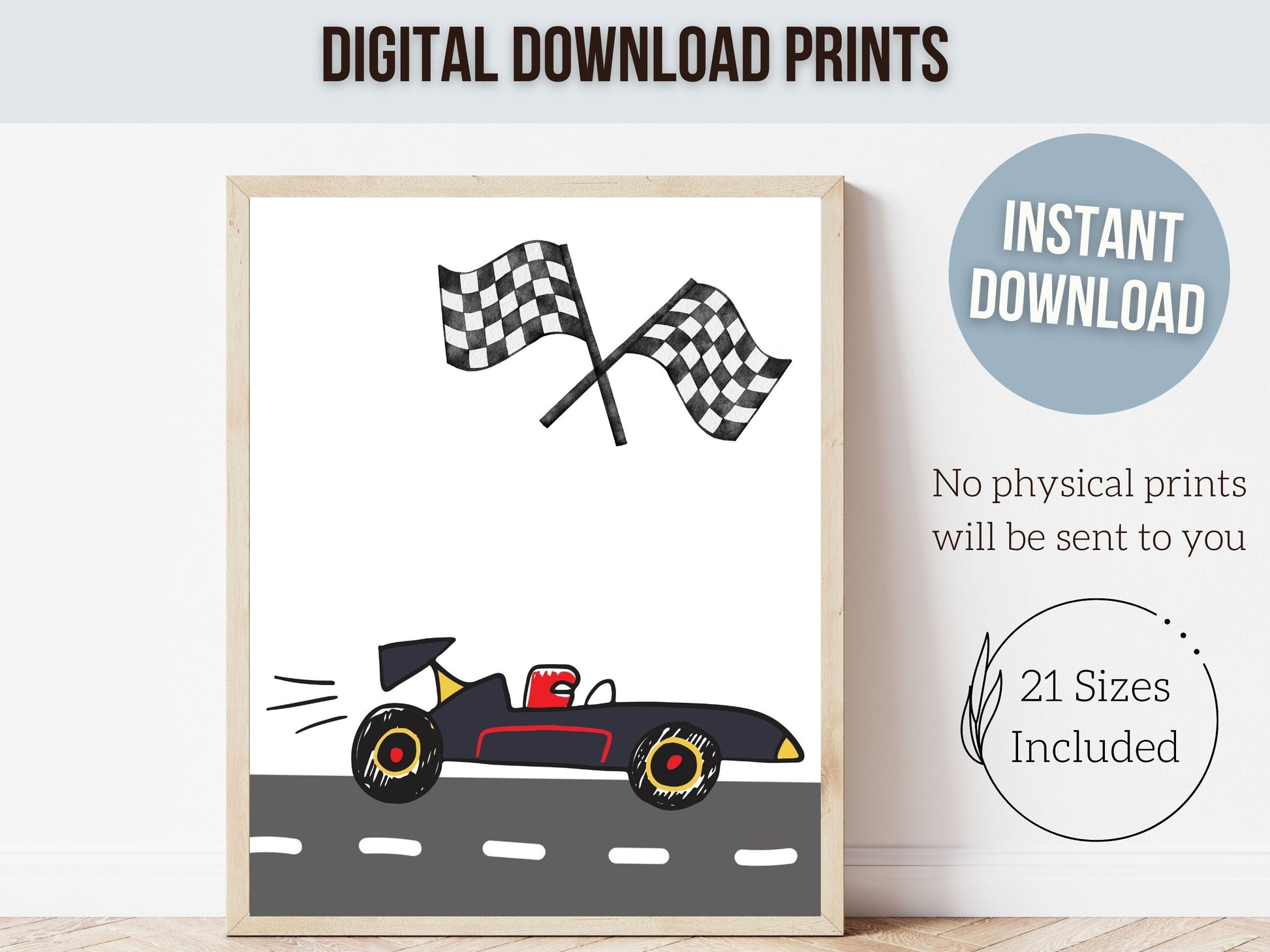 Race Car Nursery Prints, Race Car Nursery Decor, Boys Toddler Room Car Racing Nursery Decor, Boys Race Track Nursery Transport Digital Print
