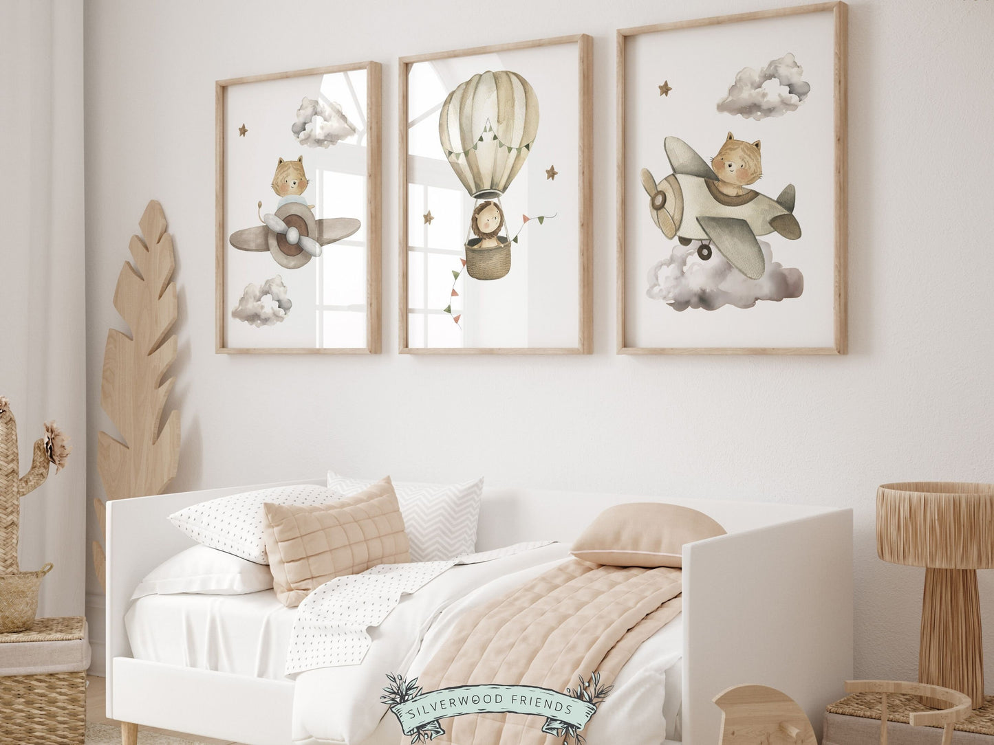 Hot Air Balloon Nursery Prints, Safari Animal Nursery Decor, Neutral Nursery Wall Art, Newborn Gift,Adventure Airplane Nursery Digital Print
