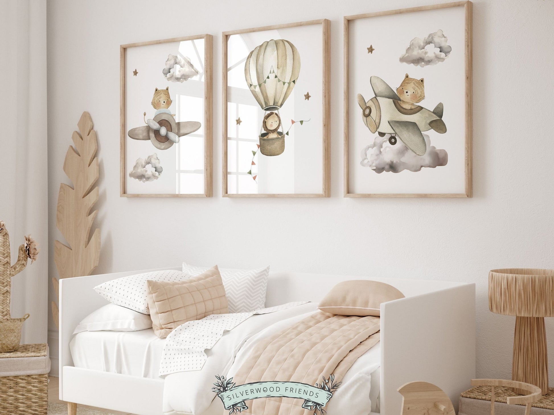 Hot Air Balloon Nursery Prints, Safari Animal Nursery Decor, Neutral Nursery Wall Art, Newborn Gift,Adventure Airplane Nursery Digital Print