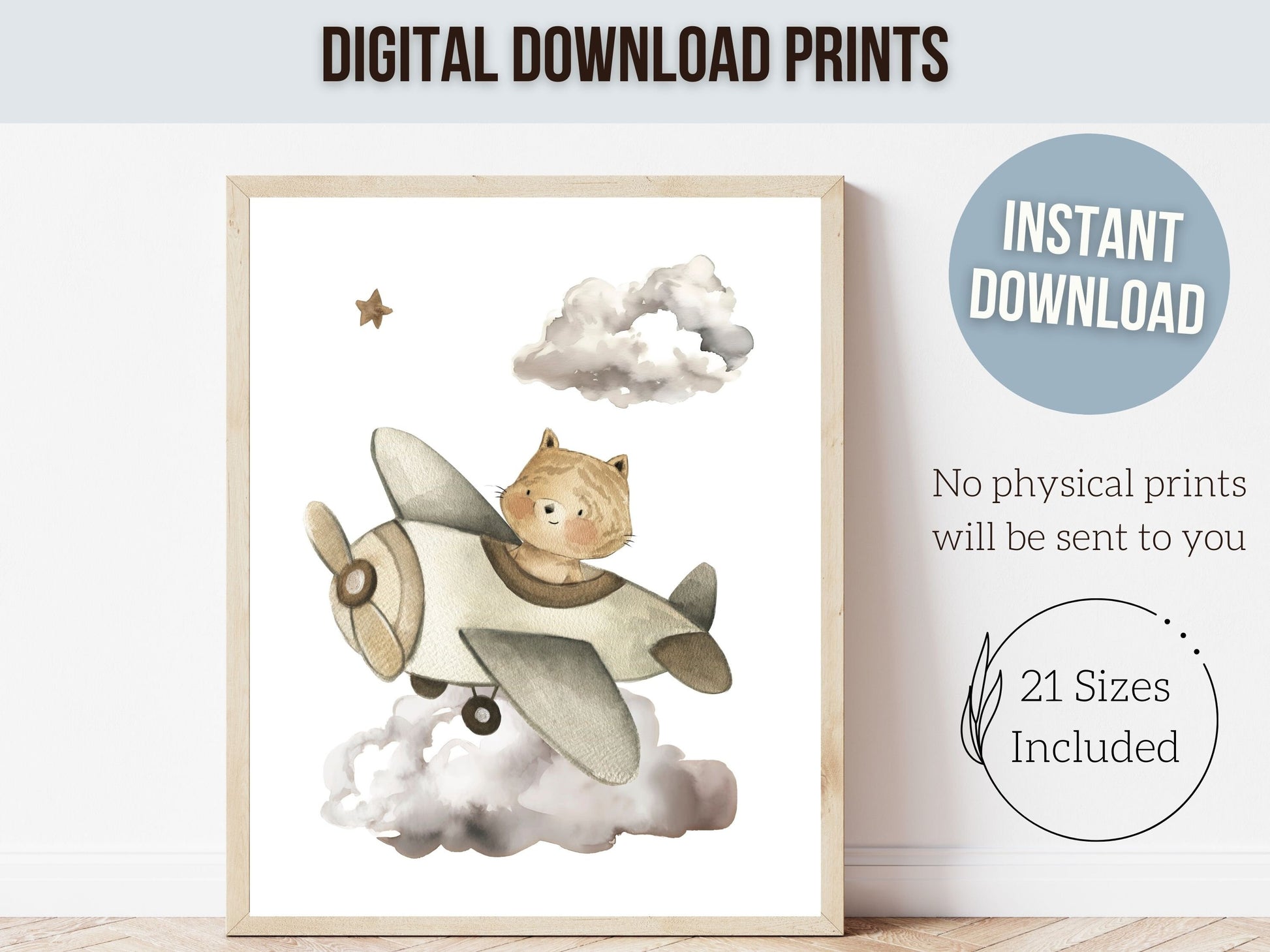 Hot Air Balloon Nursery Prints, Safari Animal Nursery Decor, Neutral Nursery Wall Art, Newborn Gift,Adventure Airplane Nursery Digital Print