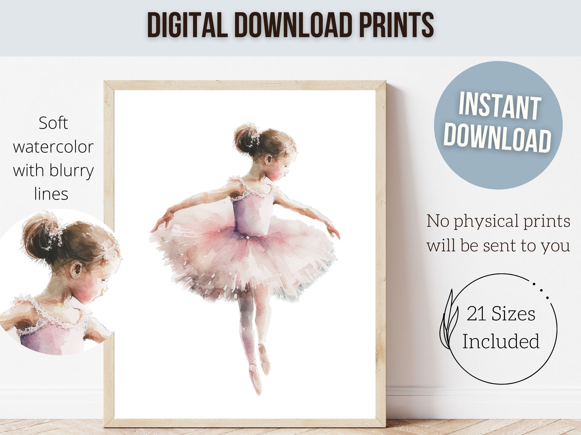 Ballerina Print, Ballet Nursery Print, Ballerina Nursery Decor, Baby Girl's Dance Nursery Wall Art, Ballet Dancer Wall Decor Digital Prints