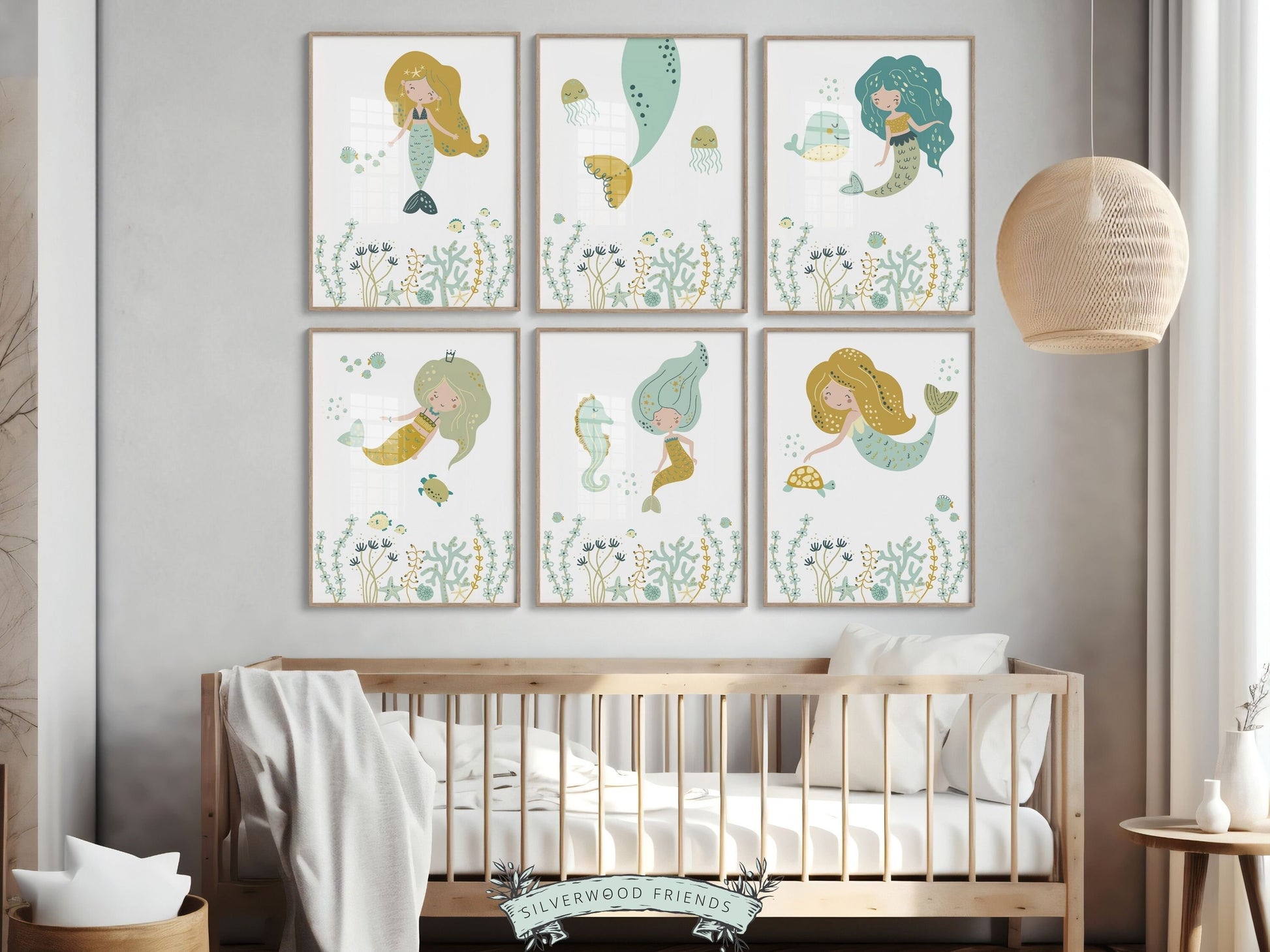 Mermaid Nursery Prints, Girls Whale Nursery Decor, Under the Sea Nursery Wall Art, Newborn Ocean Baby Shower Gift, Sea Turtle Digital Print