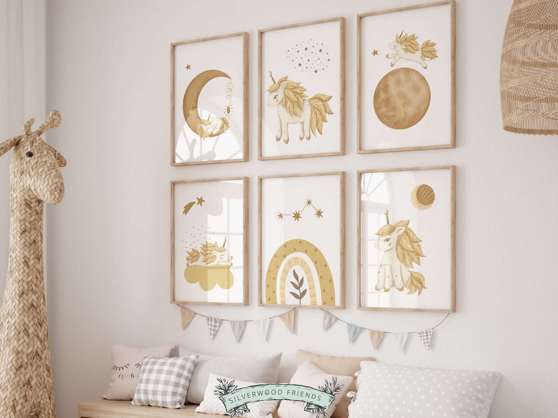 Unicorn Nursery Prints, Baby Girl Nursery Print, Unicorn Moon Nursery Decor, Newborn Boho Baby Shower Gift, Fairytale Nursery Digital Prints