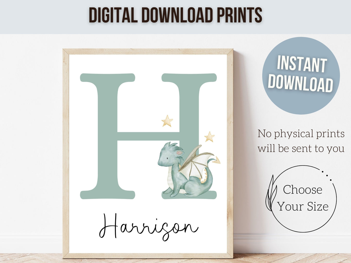 Baby Dragon Nursery Prints, Baby Dragon Nursery Decor, Custom Dragon Baby Name Nursery Wall Art Print , Personalized Fairytale Digital Print