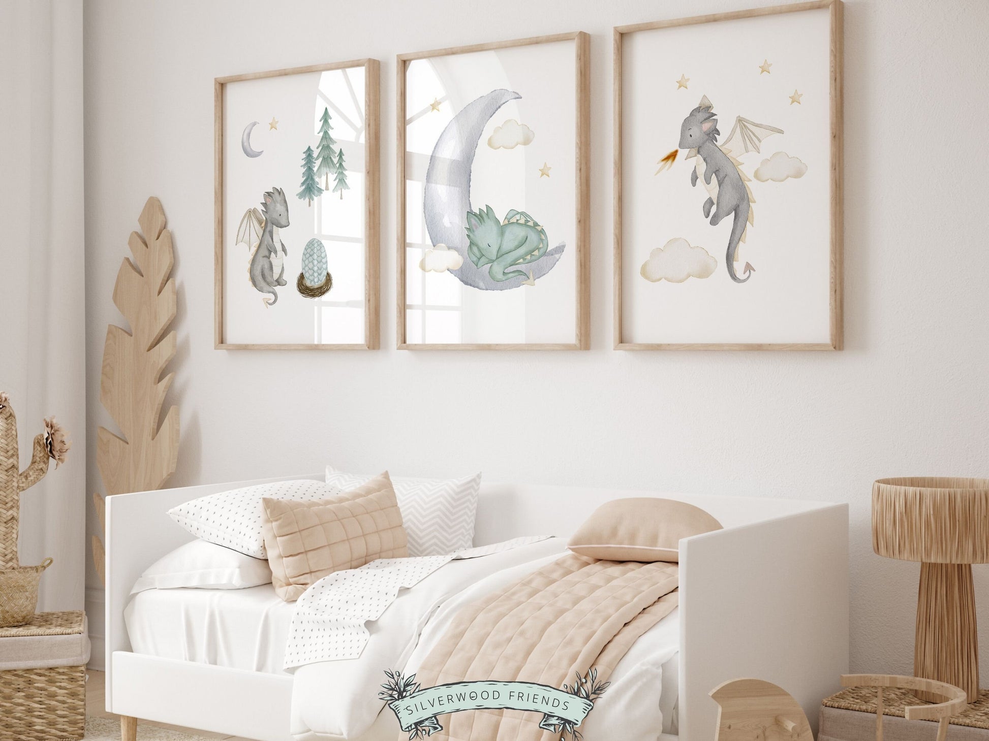 Baby Dragon Nursery Prints, Green Dragon Nursery Decor, Fantasy Nursery Wall Art, Dragon Baby Shower Gift, Newborn Gift Dragon Digital Print