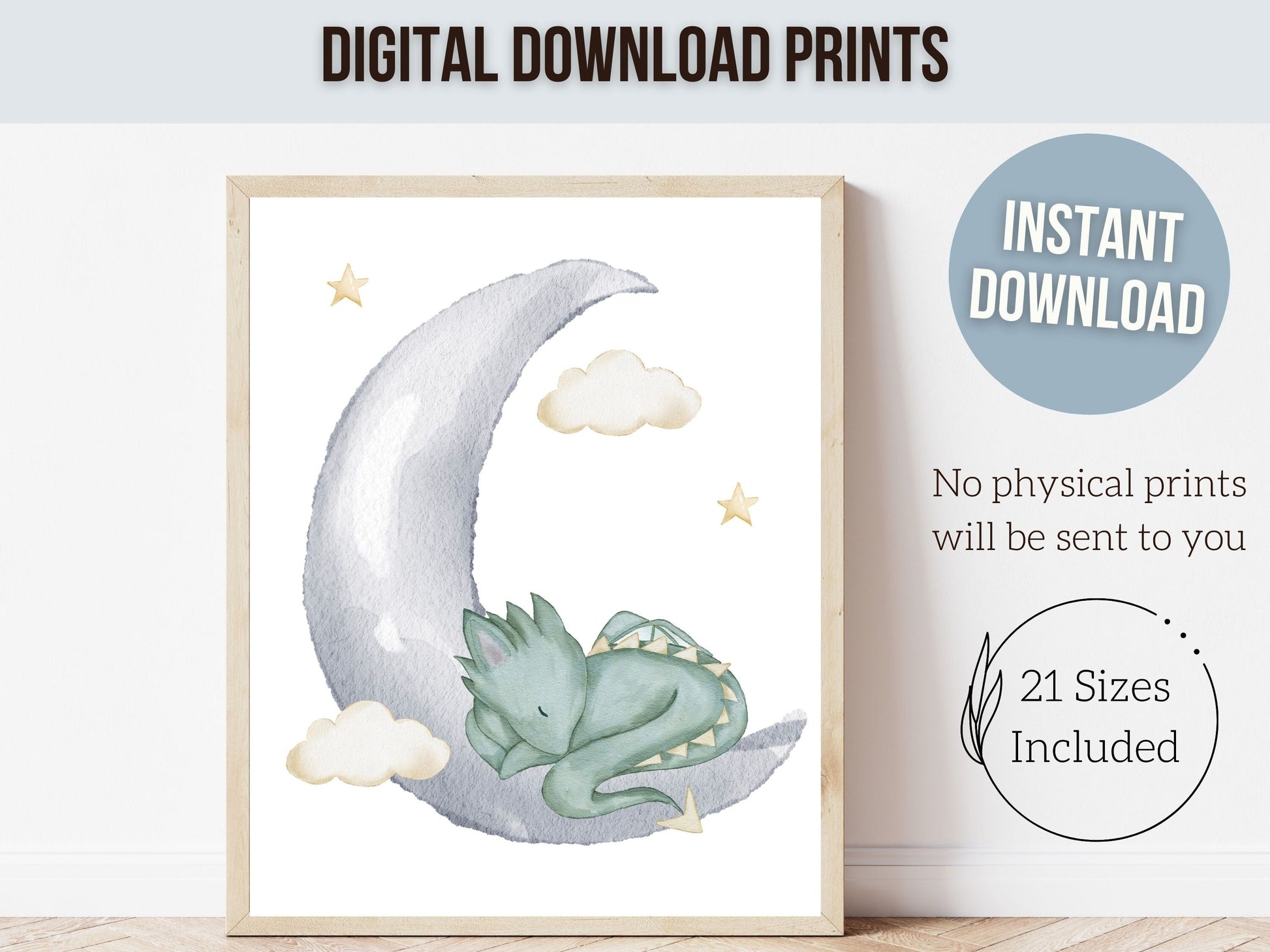 Baby Dragon Nursery Prints, Green Dragon Nursery Decor, Fantasy Nursery Wall Art, Dragon Baby Shower Gift, Newborn Gift Dragon Digital Print