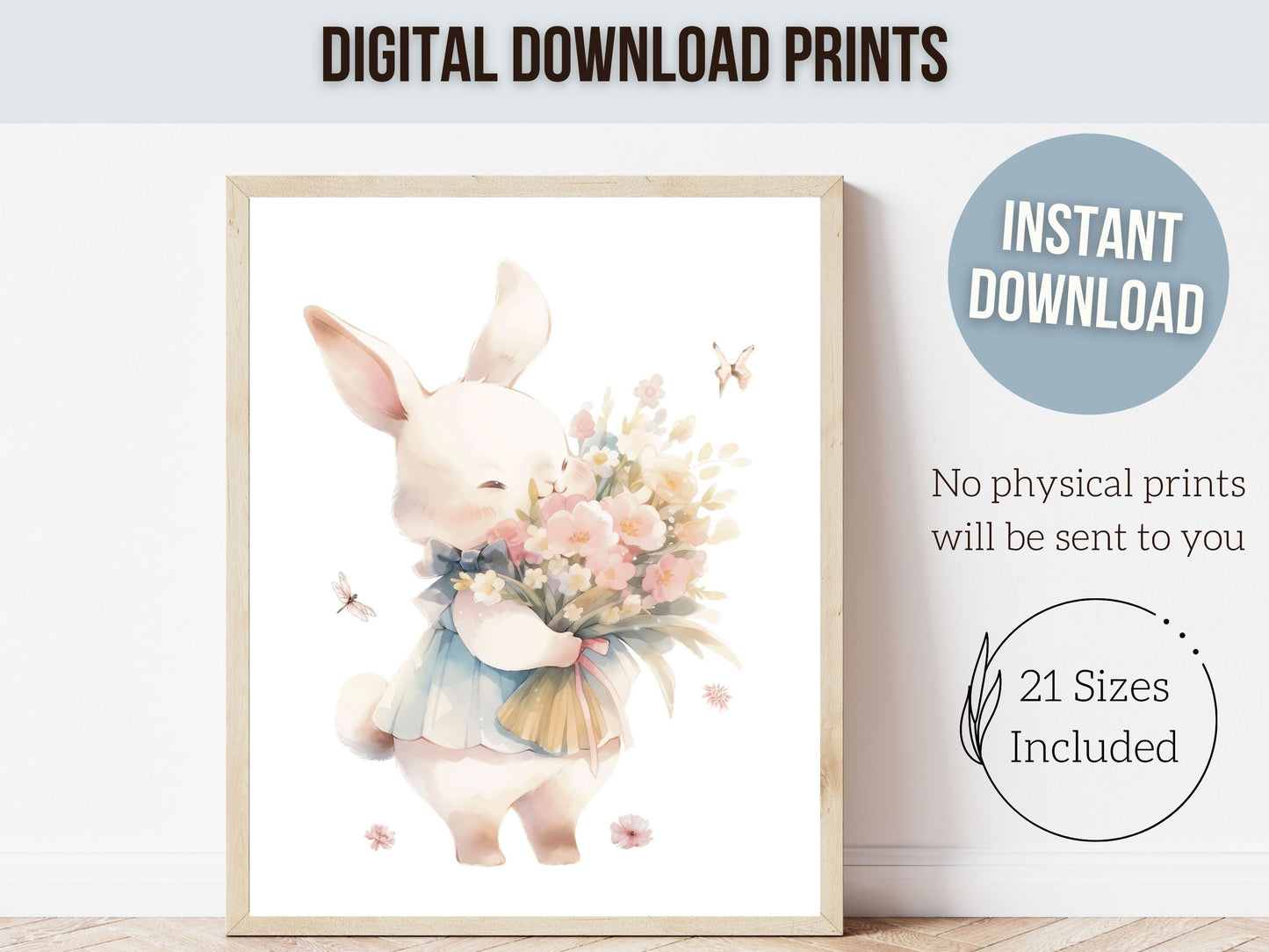 Bunny Nursery Prints, Floral Bunny Nursery Wall Art, Wildflower Nursery Decor, Girl Nursery Prints, Bunny Wildflower Nursery Digital Prints