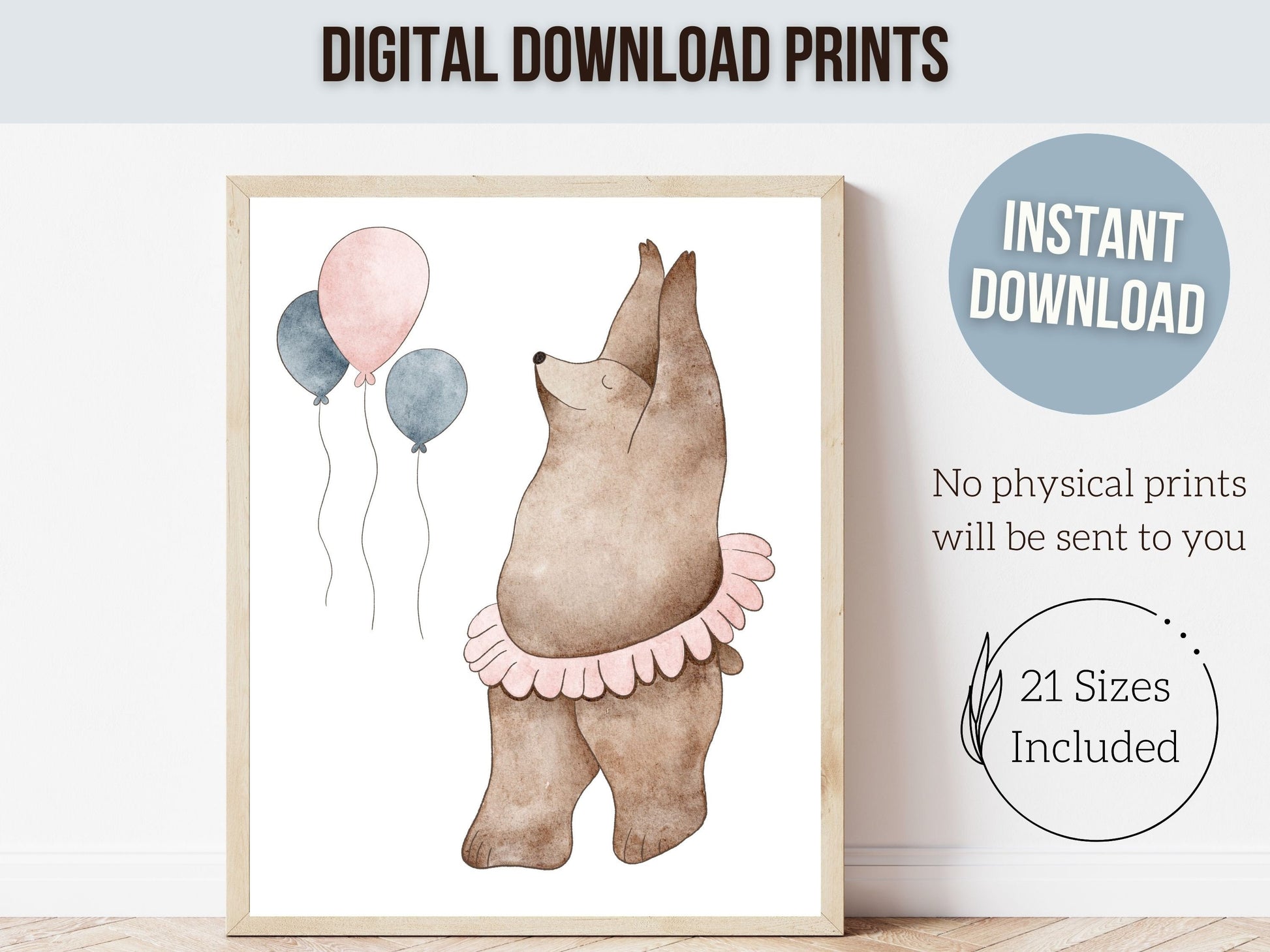Baby Girl's Pastel Nursery Prints, Baby Girls Nursery Decor, Whimsical Nursery Wall Art, Circus Animal Bear Elephant Seal Duck Digital Print