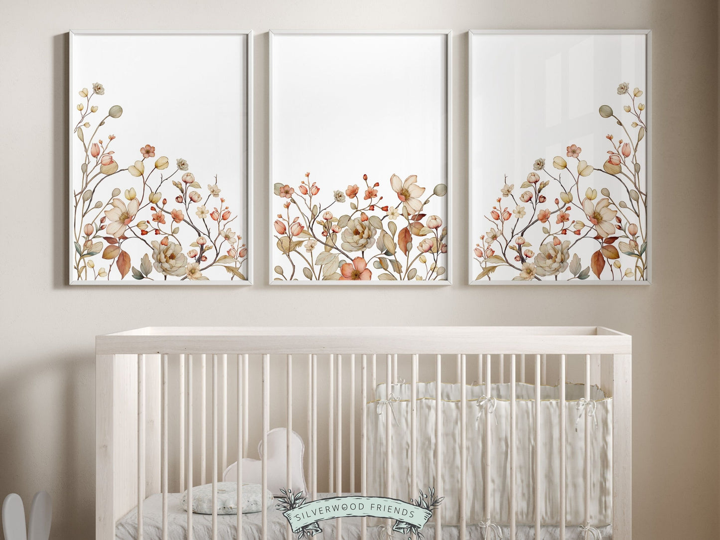 Set of 3 Boho Wildflower Nursery Prints, adorned with a wildflower meadow that adds a touch of nature to your home. With its versatile charm, this set is ideal for any room in your home and makes an adorable baby shower gift or house warming gift.