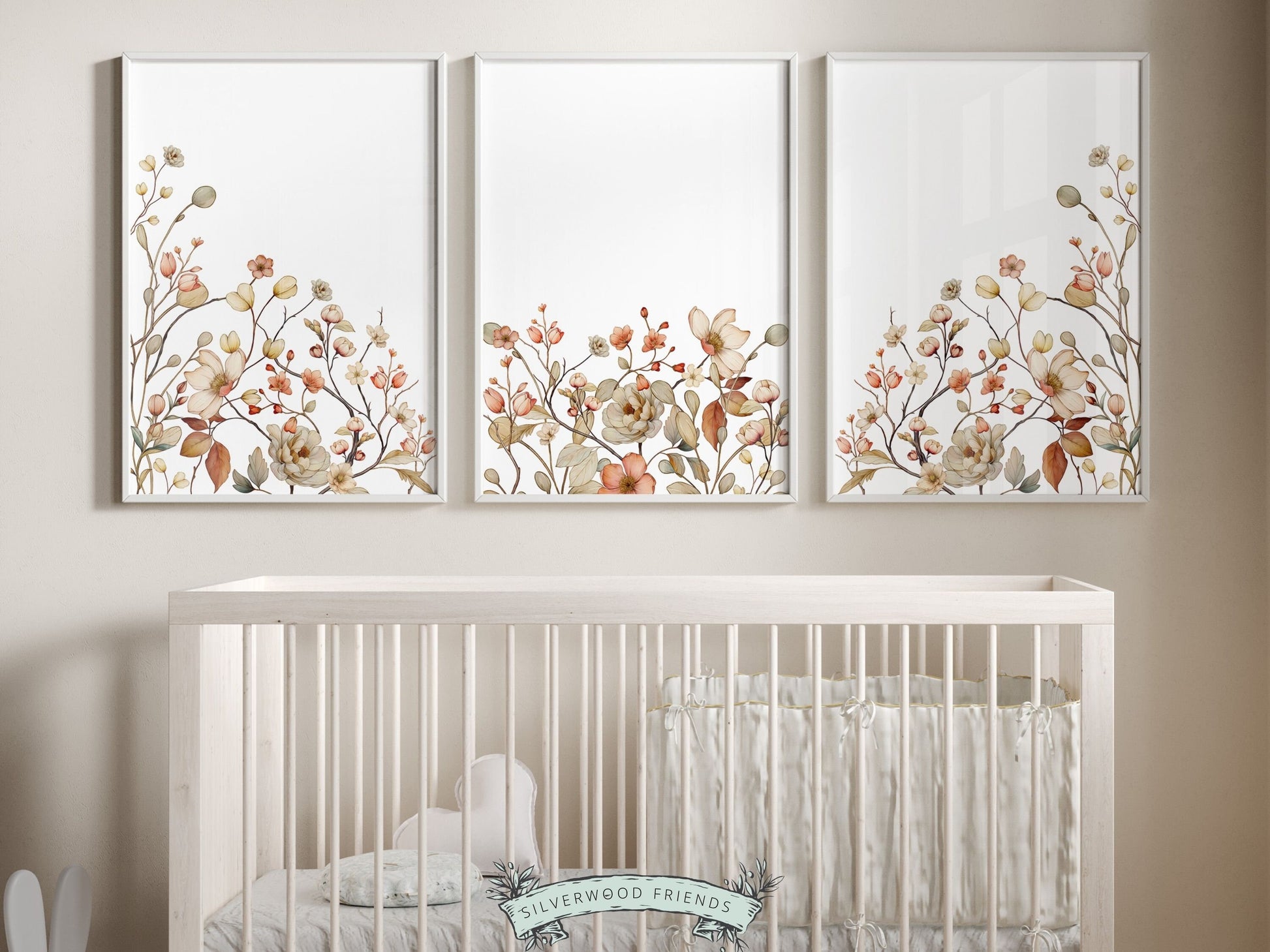 Set of 3 Boho Wildflower Nursery Prints, adorned with a wildflower meadow that adds a touch of nature to your home. With its versatile charm, this set is ideal for any room in your home and makes an adorable baby shower gift or house warming gift.