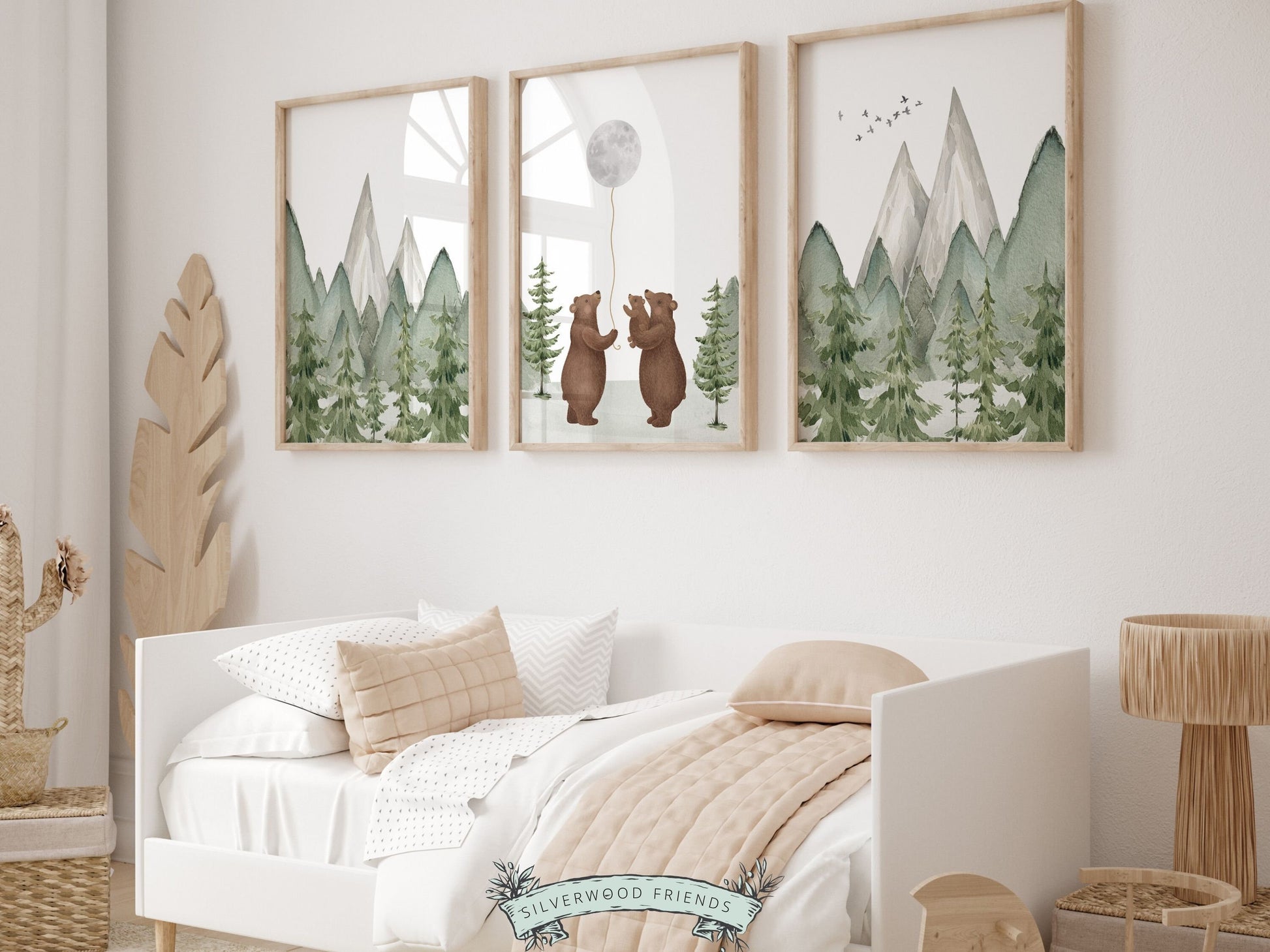Baby Bear Nursery Prints, Woodland Bear Nursery Decor, Mountain Nature Nursery Print, Bear Baby Shower Gift, Forest Nursery Digital Print