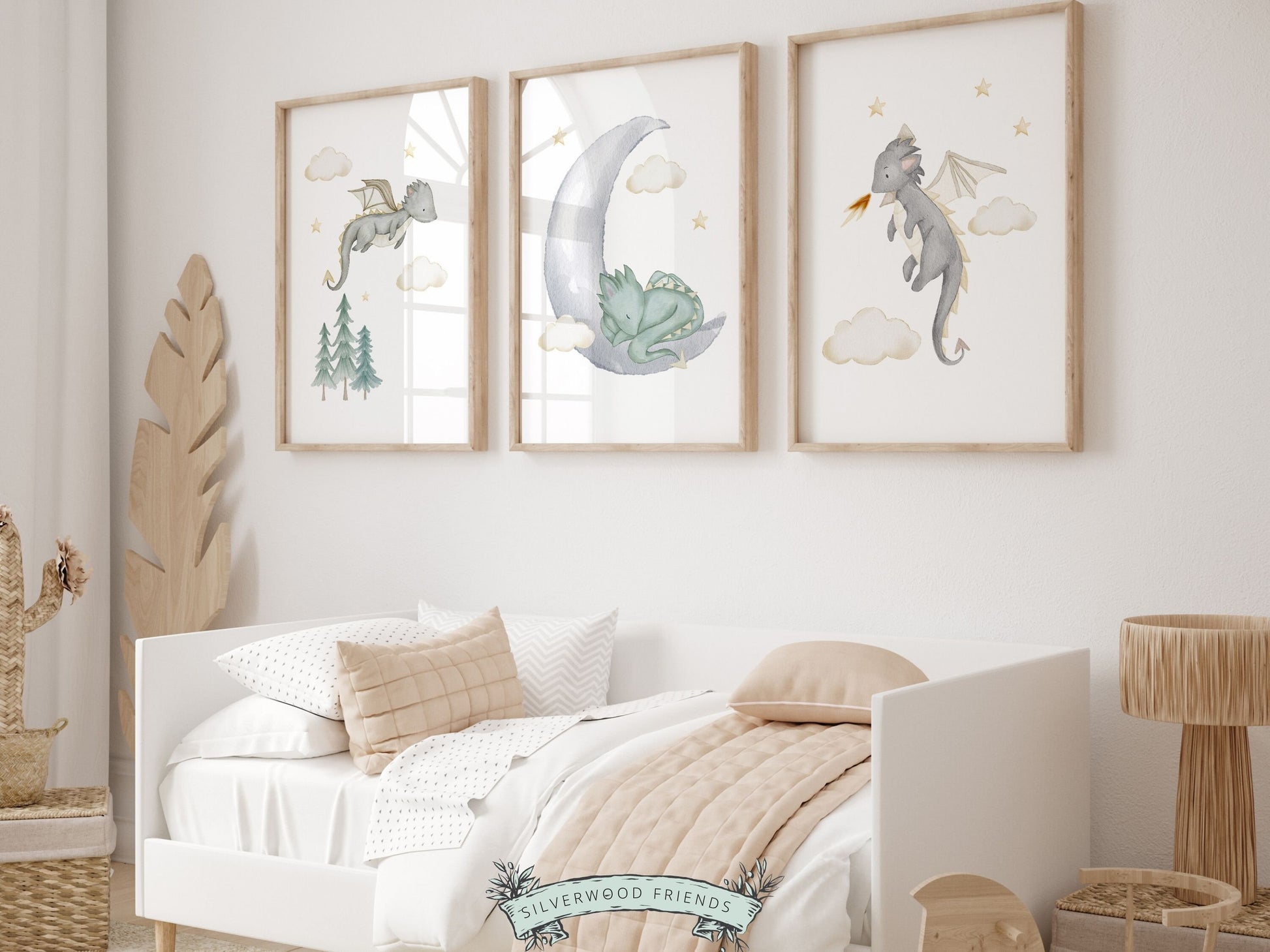 Baby Dragon Nursery Prints, Dragon Nursery Decor, Fantasy Nursery Wall Art, Dragon Baby Shower Gift, Celestial Moon Nursery Digital Prints