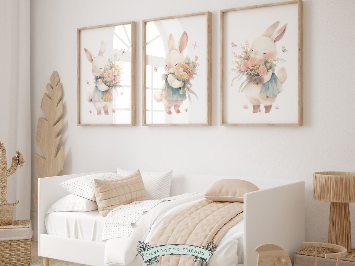 Floral Bunny Nursery Prints - Set 1 – Silverwood Friends