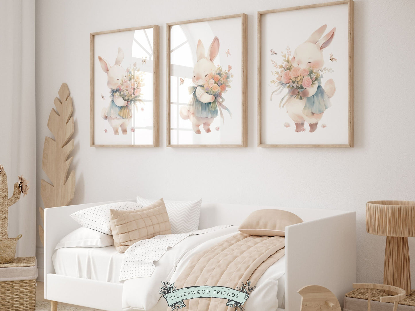 Bunny Nursery Prints, Floral Bunny Nursery Wall Art, Wildflower Nursery Decor, Girl Nursery Prints, Bunny Wildflower Nursery Digital Prints