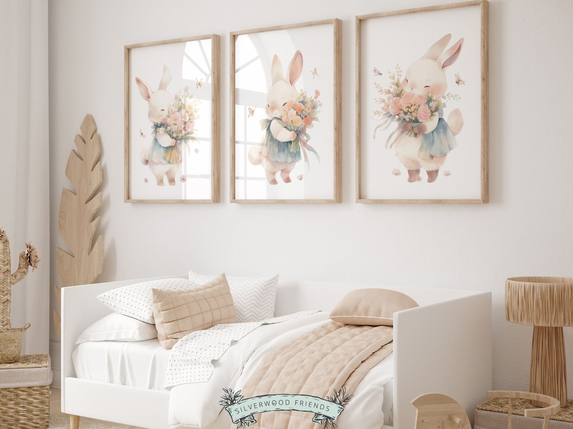Bunny Nursery Prints, Floral Bunny Nursery Wall Art, Wildflower Nursery Decor, Girl Nursery Prints, Bunny Wildflower Nursery Digital Prints