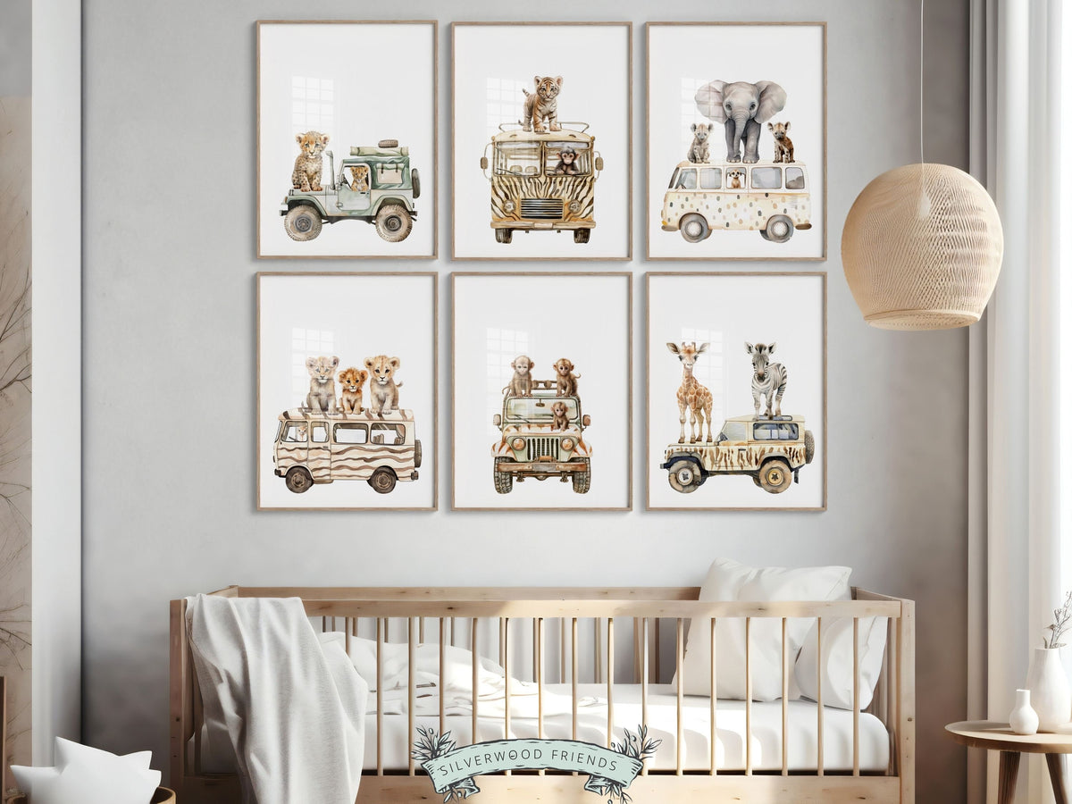 Safari Animals in Cars Nursery Prints – Silverwood Friends