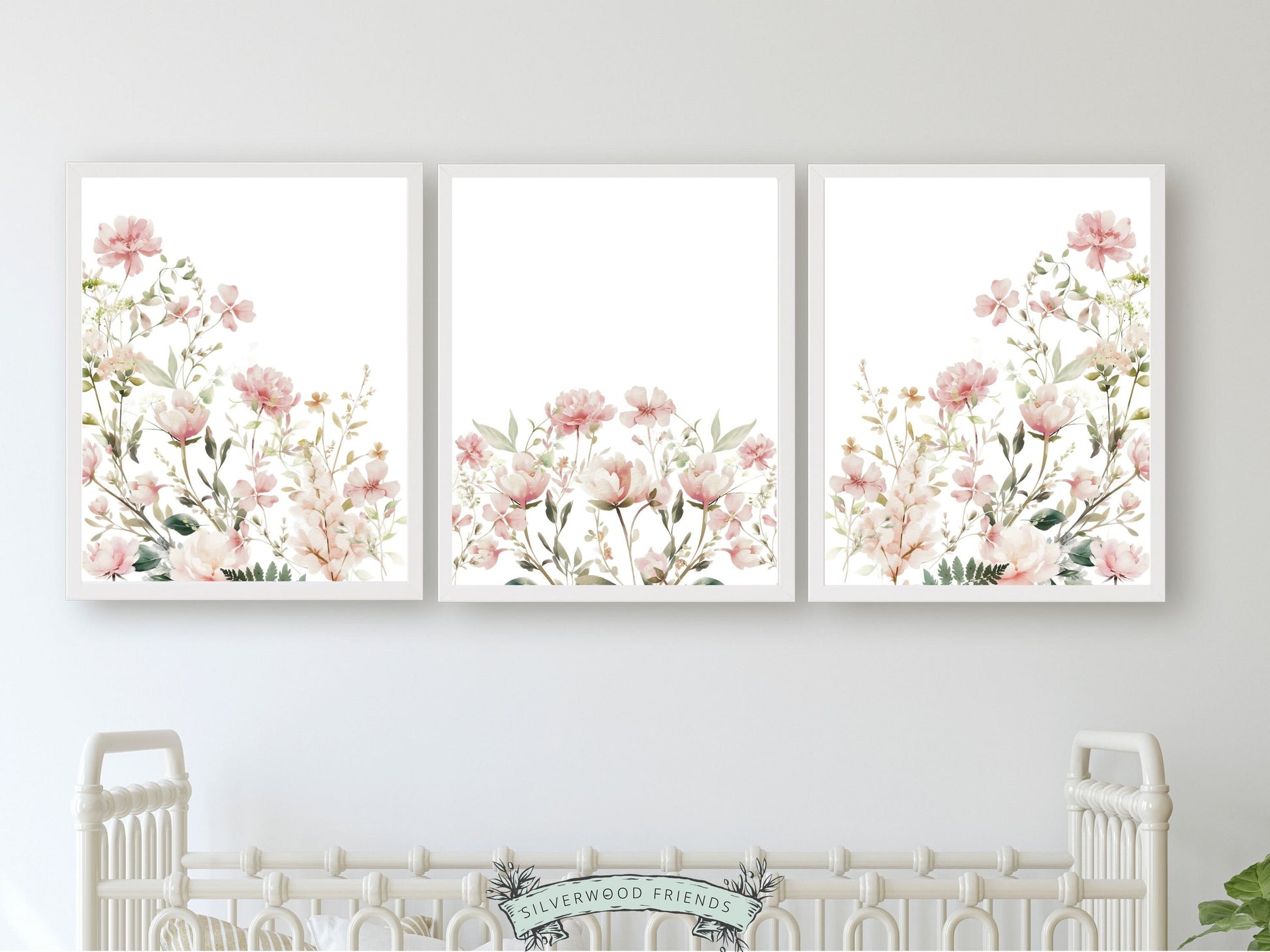 Our gorgeous Wildflower Nursery Prints with pink watercolour wildflower meadow flowers is perfect for your wildflower nursery decor or boho nursery and also makes a unique baby girl baby shower gift.