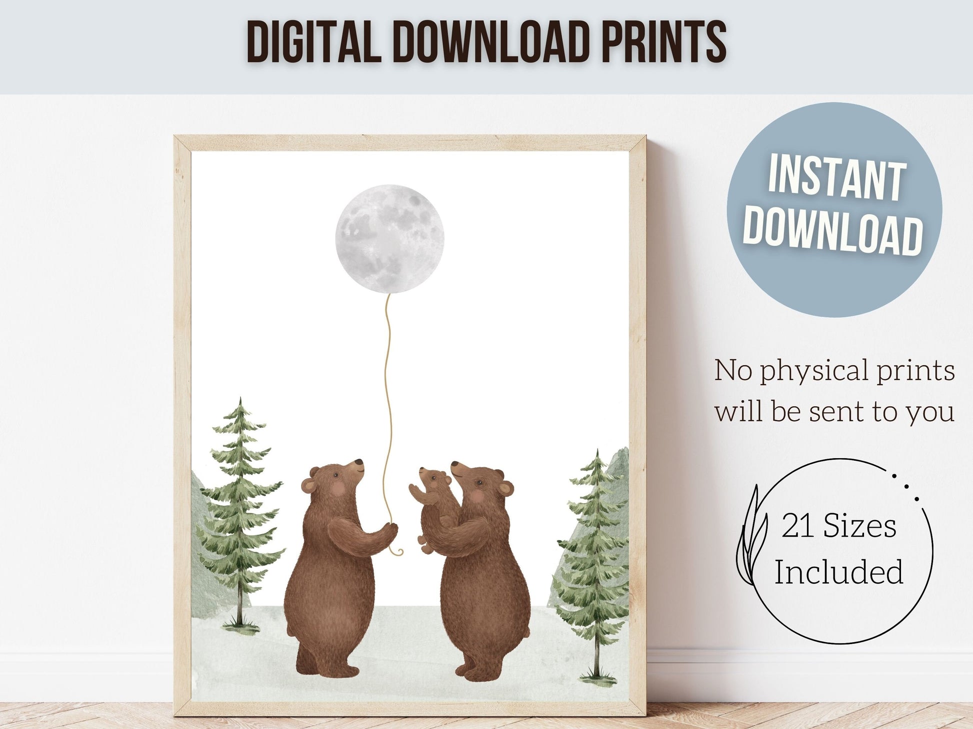 Baby Bear Nursery Prints, Woodland Bear Nursery Decor, Mountain Nature Nursery Print, Bear Baby Shower Gift, Forest Nursery Digital Print