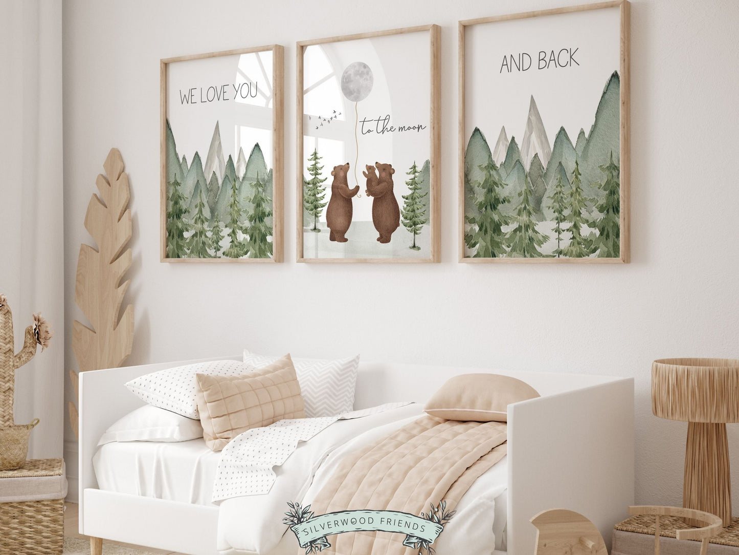 Bear Nursery Prints, Woodland Bear Nursery Decor, Mountain Nursery Print, Bear Baby Shower Gift, Love You To The Moon And Back Digital Print